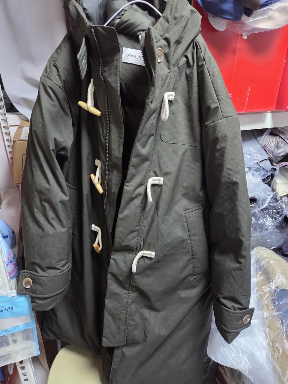 키뮤어 정품 후드 오버핏 더플 코트 패딩 카키 100사이즈