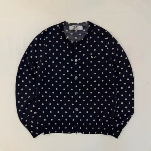 꼼데가르송 플레이 폴카닷 땡땡이 울 가디건 딥 네이비