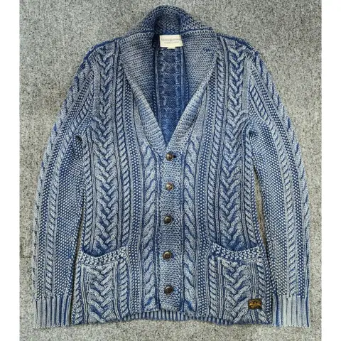 랄프로렌 데님서플라이 인디고 워시드 숄카라 꽈배기 빈티지 니트 가디건 S