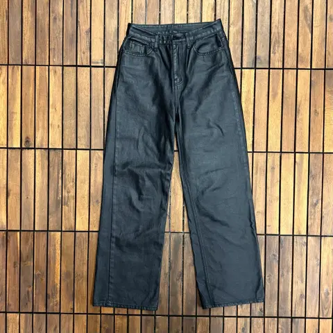 [27] 블랙 비건 레더 와이드 팬츠