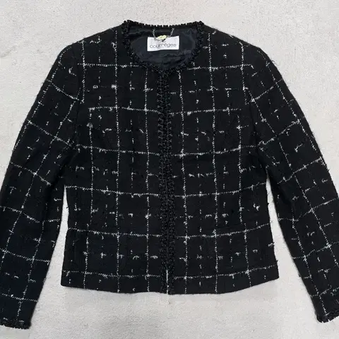 꾸레쥬 블랙 트위드 체크 울 자켓 42