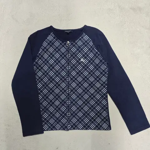 버버리 체크 패턴 집업 가디건 네이비 M