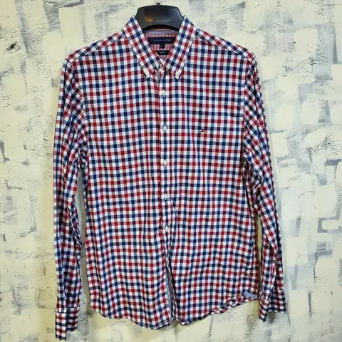 타미힐피거 슬림핏 체크 긴팔 카라 셔츠 L