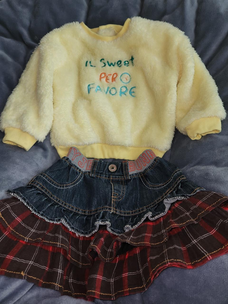 아가방"*3-4세"겨울뽀글이티+봄가을일반미니채크치마1덤증정