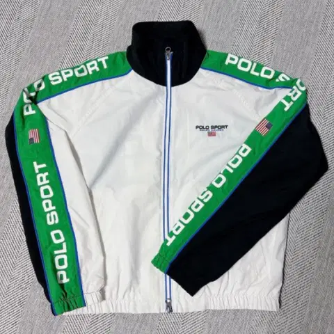 폴로 스포츠 바람막이 자켓 화이트 그린 블랙 M
