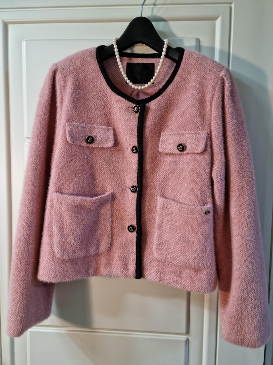 육육걸즈 핑크 퍼 니트 트위드스타일 자켓