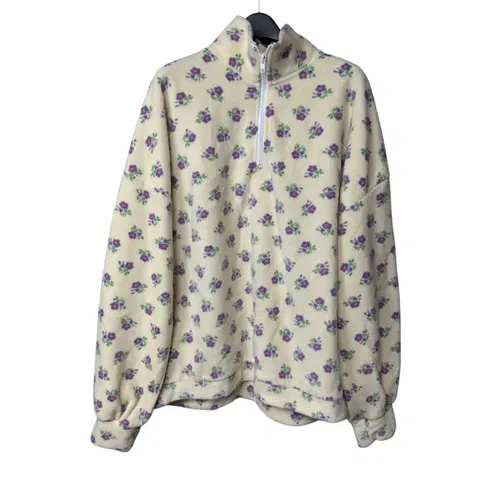 free 보세 여성 오버 플로랄 하프집업 후리스