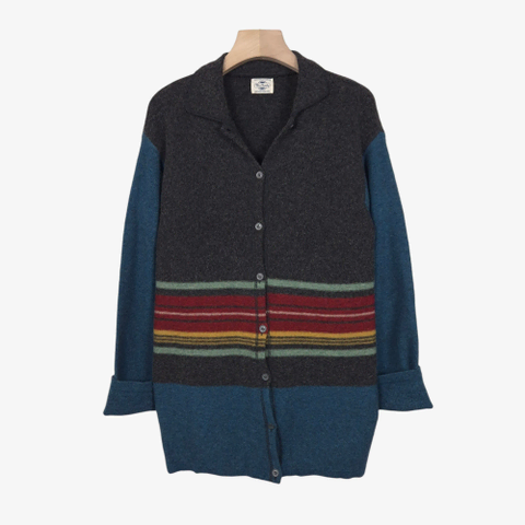 [66] 베네통 블루 패밀리 다크 그레이 스트라이프 울 가디건