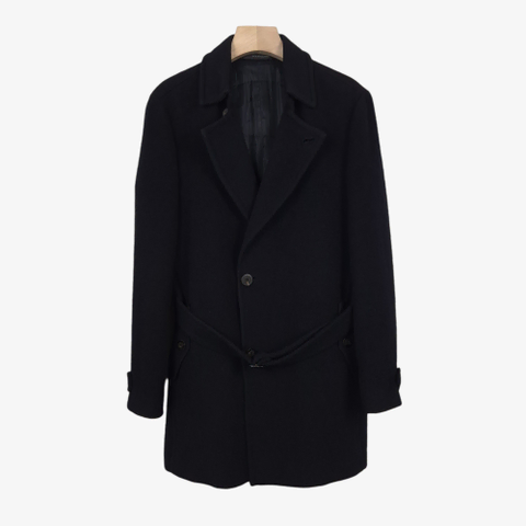 [100] 솔리드옴므 블랙 울 블렌드 라마 코트