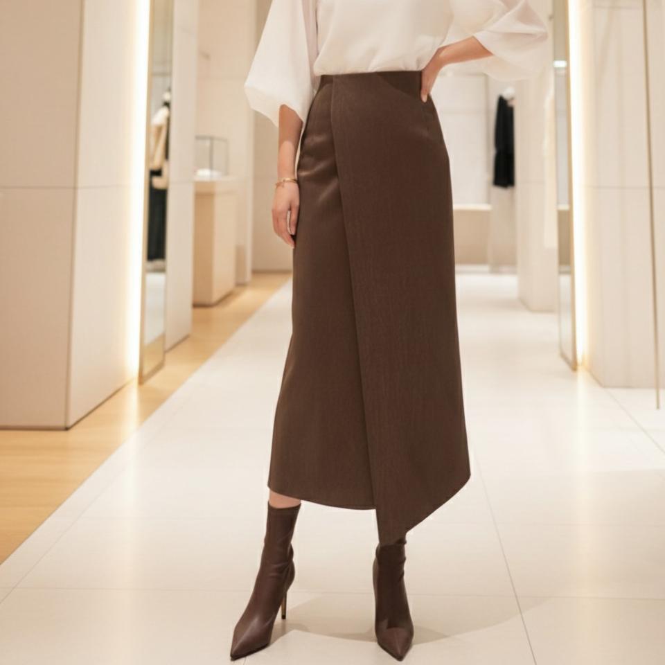 언발 랩 레더 스커트 - 스판 짱 편안한 시크룩 (M,L)ㅡ무배