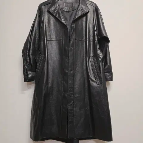 ninesix 블랙 이태리양가죽 롱 코트