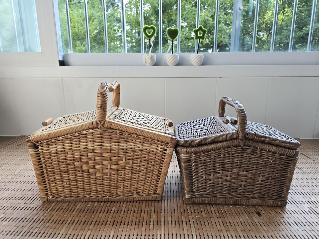 감성소품. 리얼 라탄 피크닉 바구니 2점.미사용