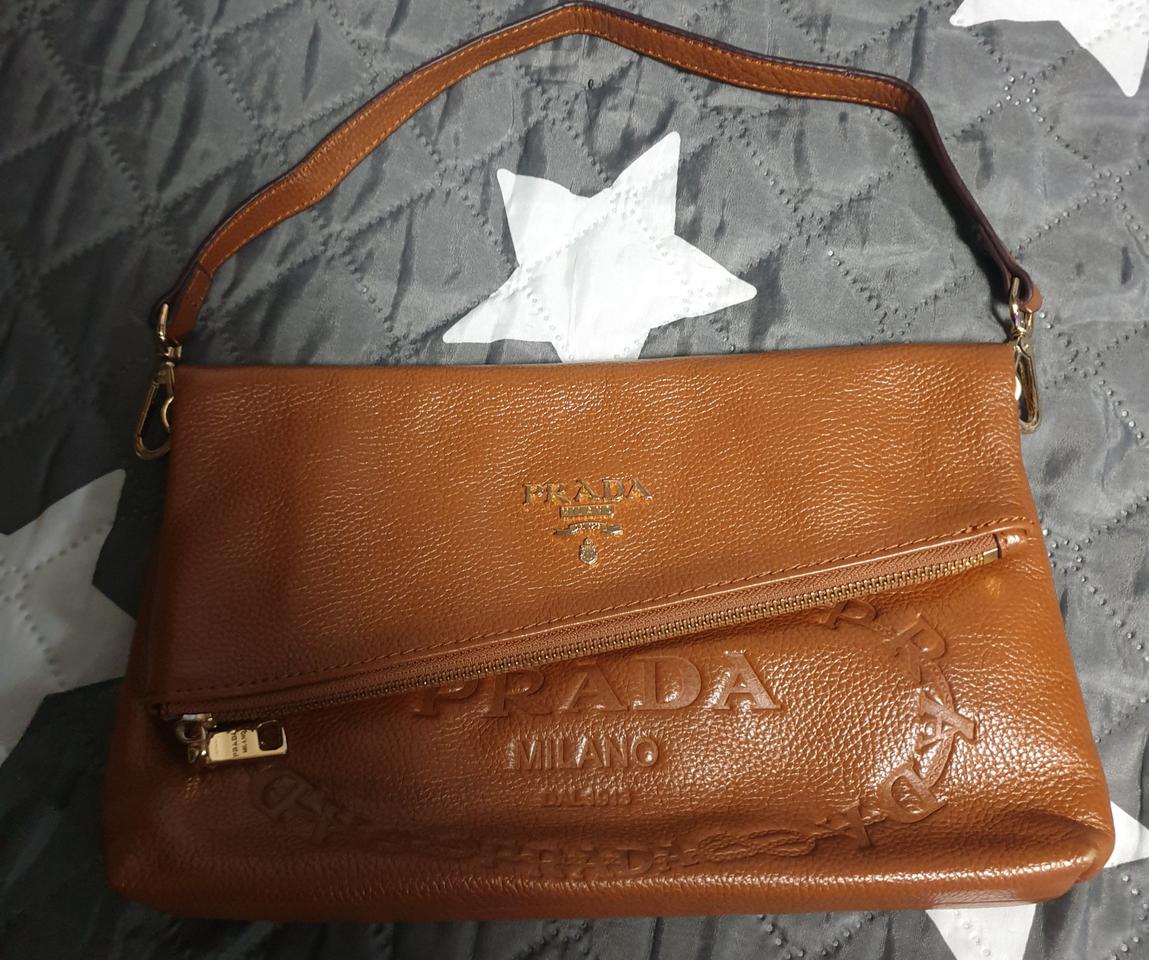 프라다 빈티지 가죽 클러치 숄더백 브라운