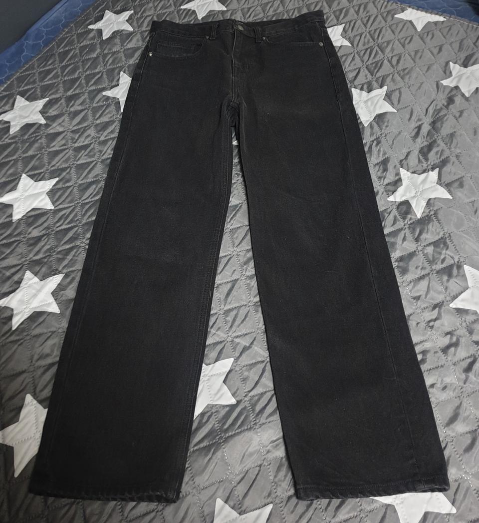 무신사스탠다드 세미와이드 데님팬츠 워시드블랙 (32)