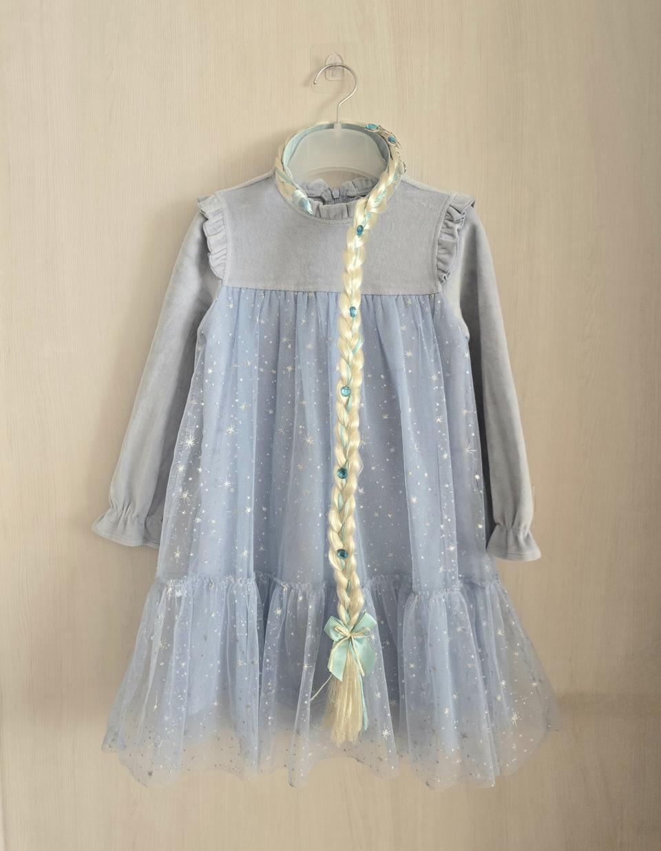 에스핏 벨로아 샤믹스 원피스 120사이즈 가발 머리띠 세트 여아 엘사 공