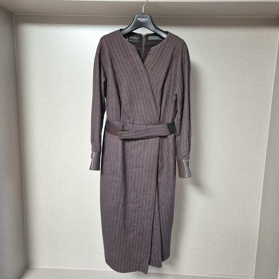 55)데코 DECO 헤링본 울 롱 원피스 양가죽 패치 