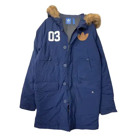 아디다스 네이비 불꽃 패치 덕다운 오리털 파카 패딩 90