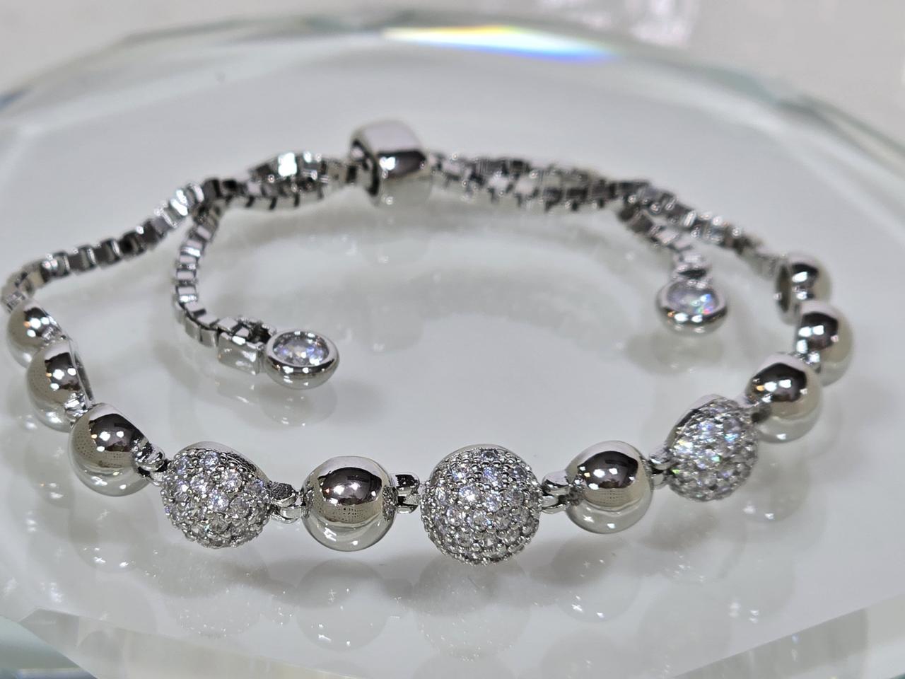 큐빅셋팅 볼 테니스 슬라이드 팔찌