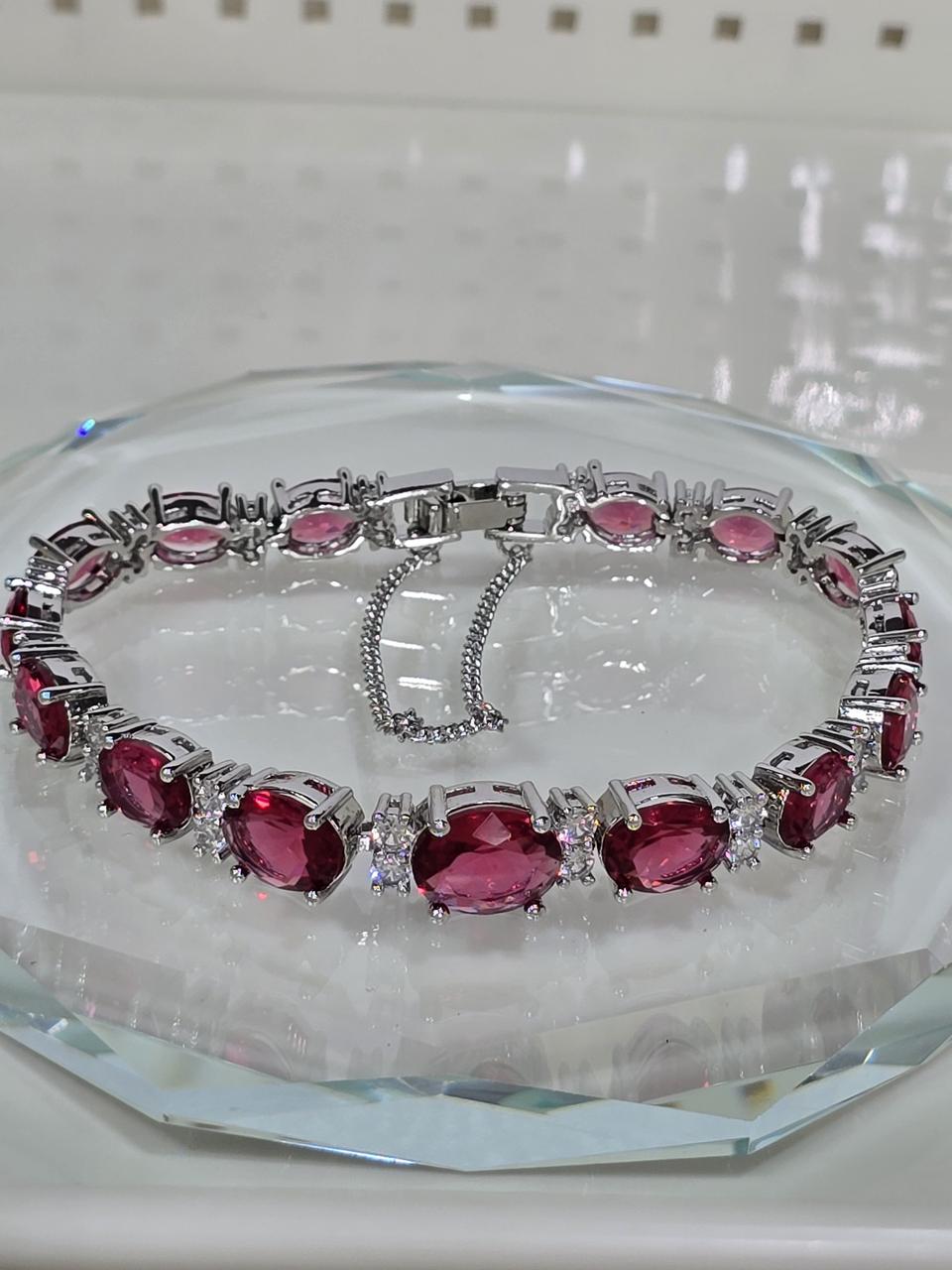 인디언 핑크 큐빅 테니스 팔찌