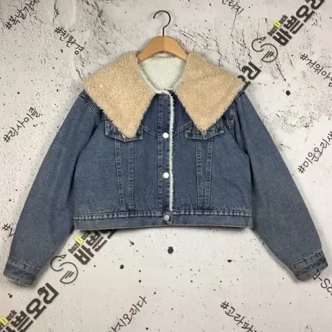 바쁜오리 여성 양털 데님 크롭 청자켓 네이비 L 3400156