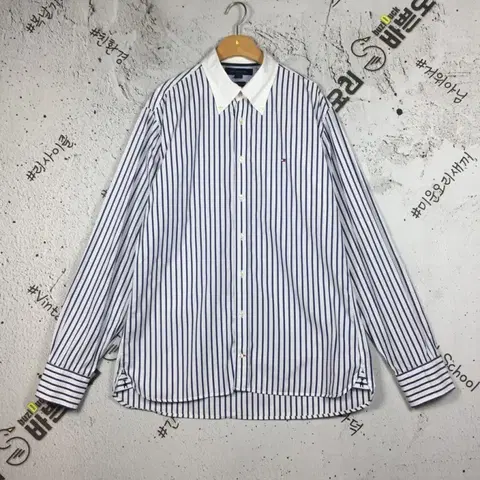 타미힐피거 자수로고 셔츠 네이비 스트라이프 L 1100397