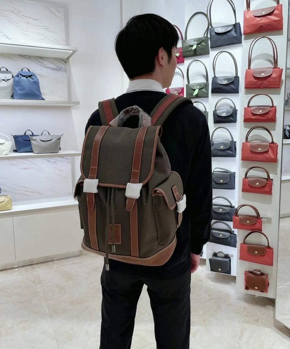 롱샴 백팩 브라운 캔버스 가죽 트리밍 BOX-ford