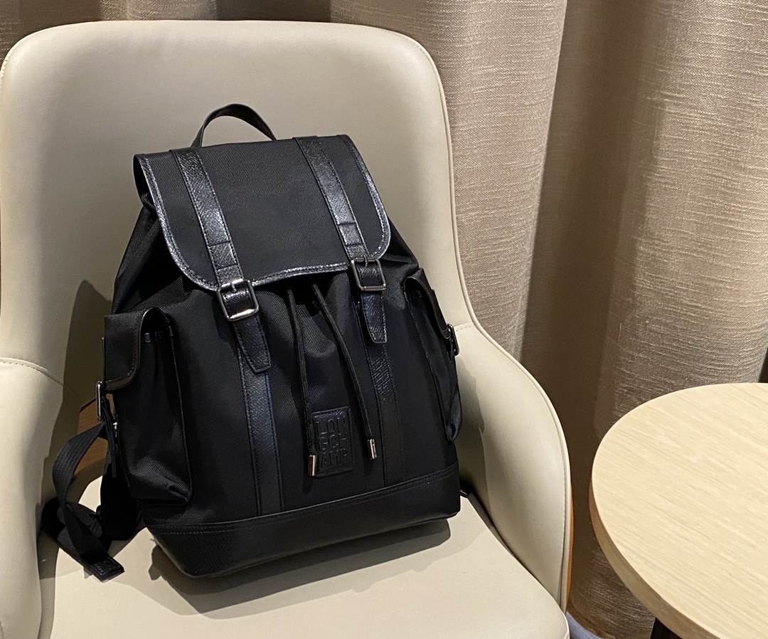 롱샴 백팩 블랙  캔버스 가죽 트리밍 BOX-ford