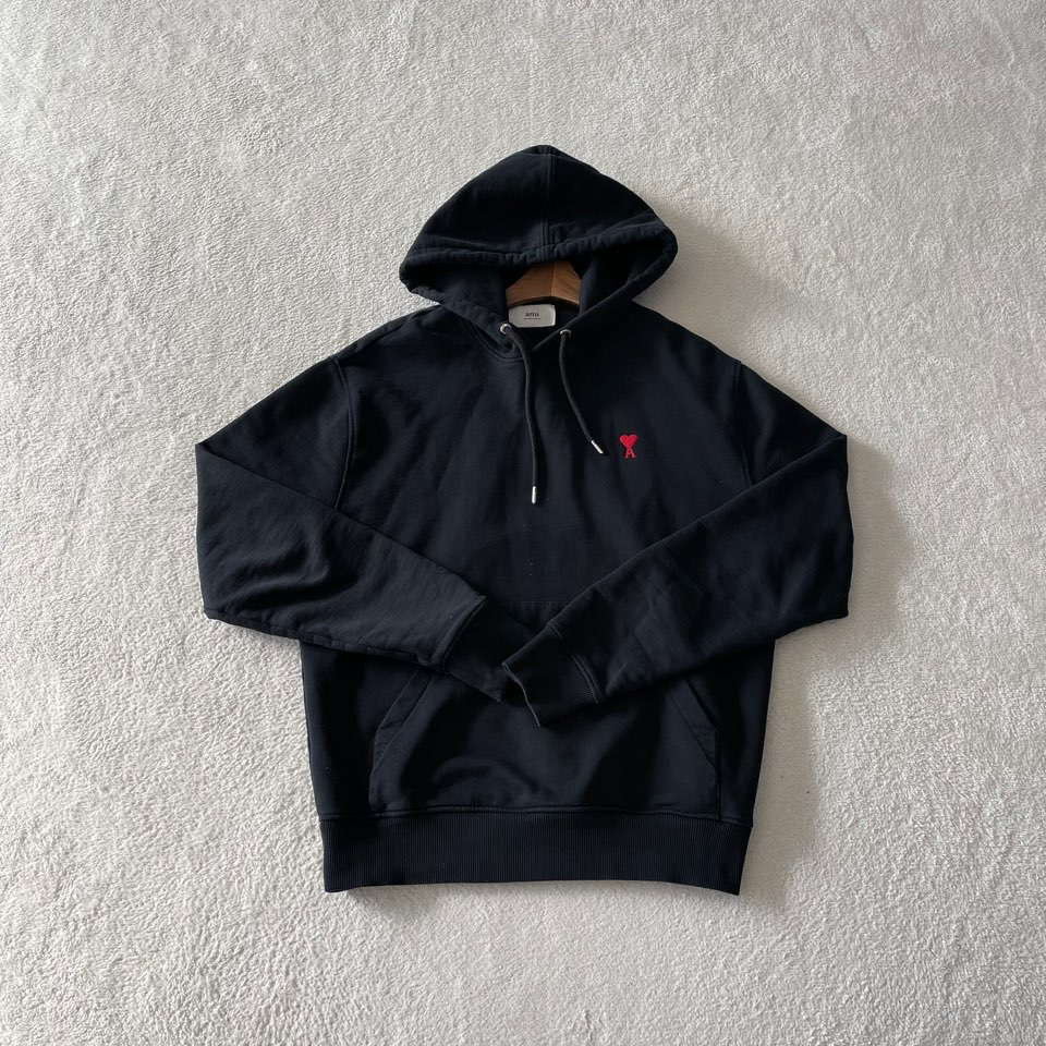 M 아미 AMI 블랙 스몰하트 후드티