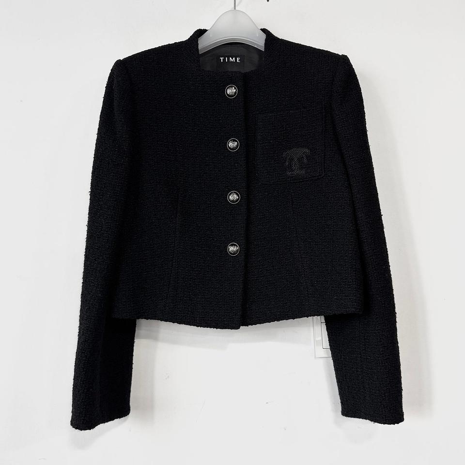 타임 23 엠블럼 트위드 크롭 울 자켓