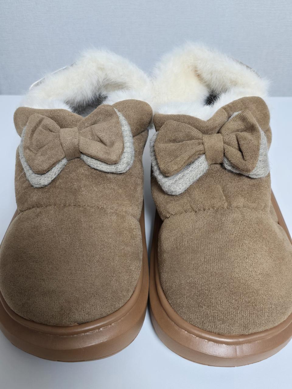 귀여운 리본 털 신 브라운 L 새상품