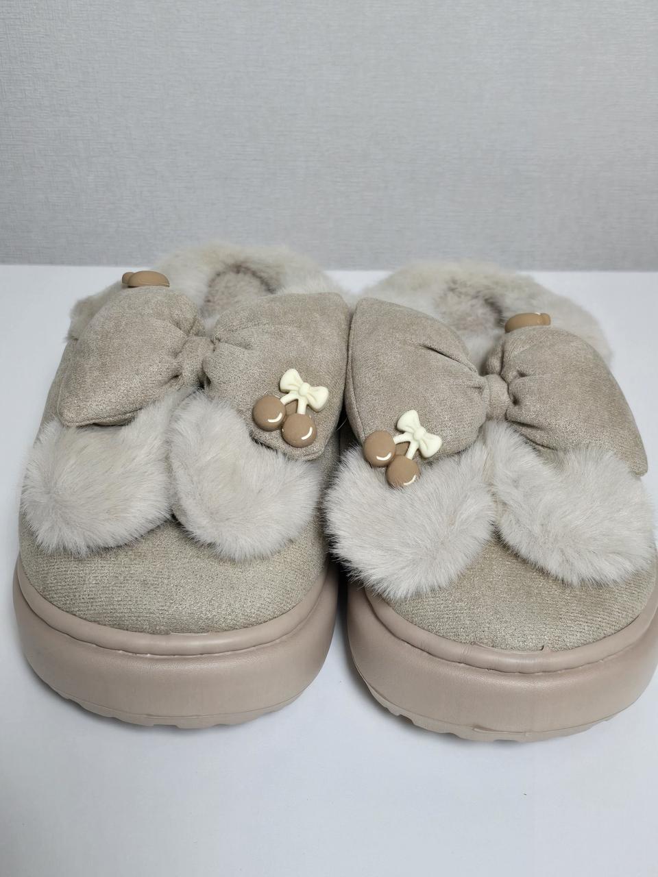 귀여운 리본 털 슬리퍼 L 새상품