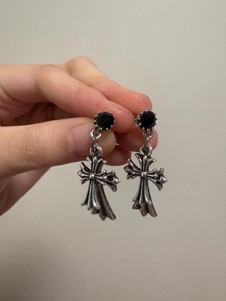 십자가 은침 귀걸이