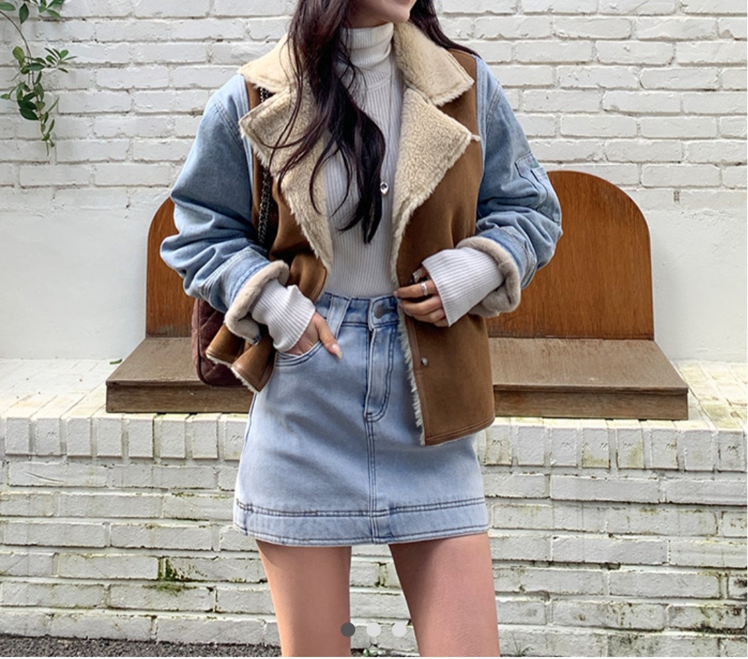 스웨이드 데님 무스탕 자켓 FREE