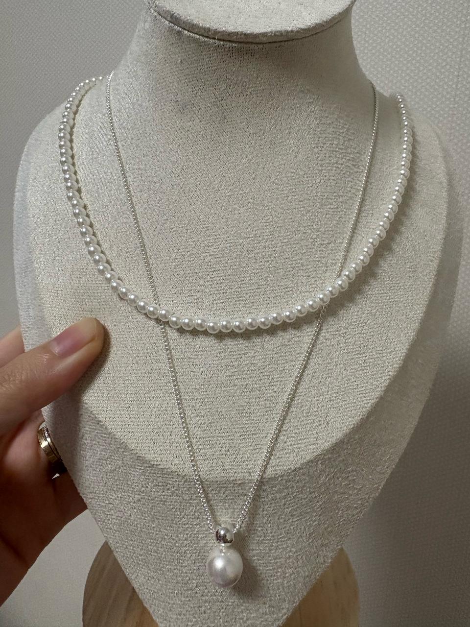 써지컬 두줄 진주 목걸이