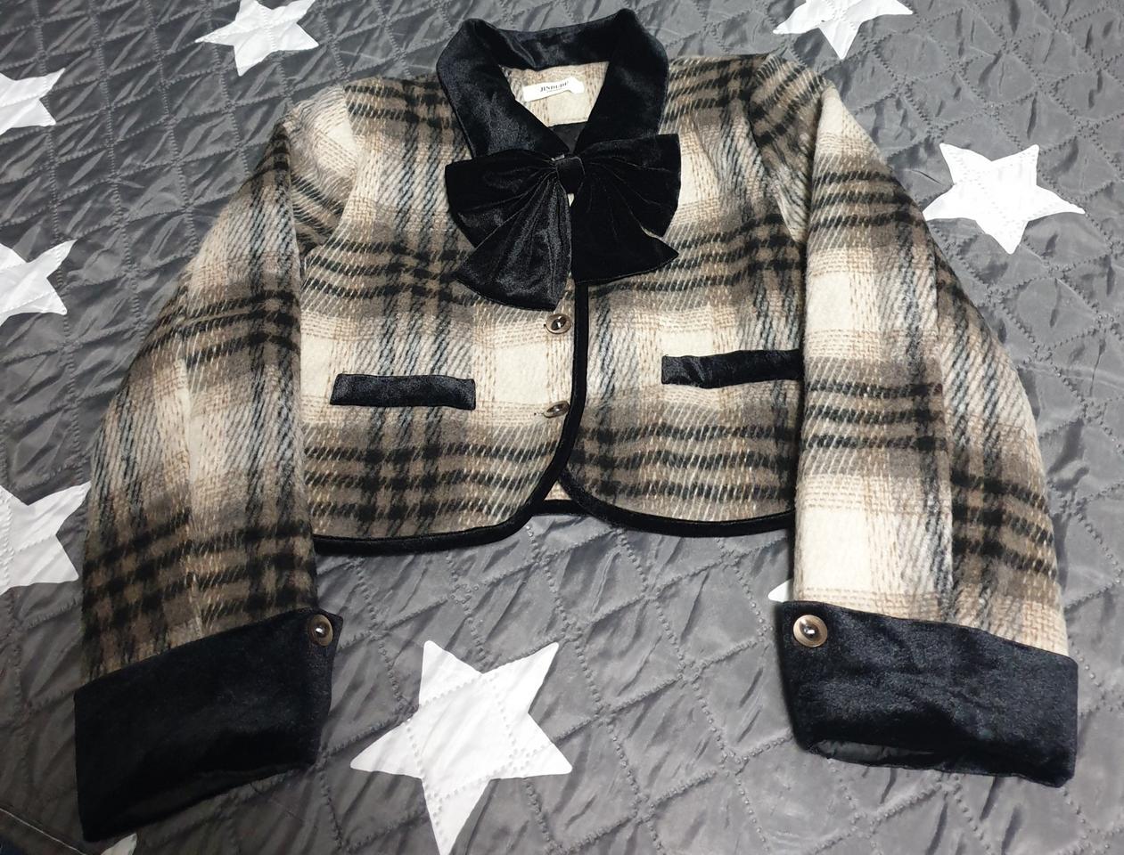 JINDUDU 크롭 넥 리본 울 자켓 (F)