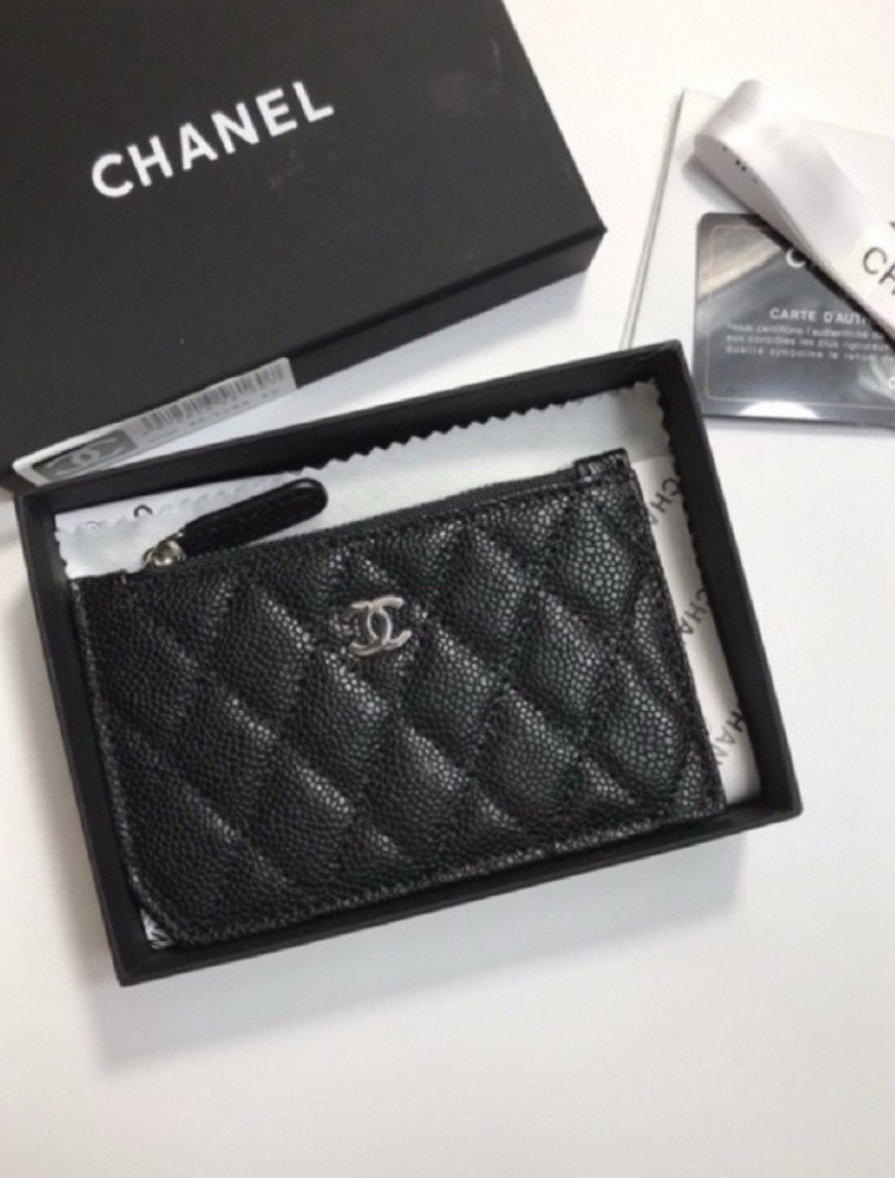 샤넬뷰티 캐비어 동전지갑 파우치은장 ( 다크 그레이 ) 블랙 풀박스 무