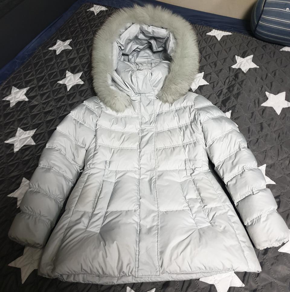 아띠블라썸 슬림핏 폭스퍼 덕다운 패딩 연한민트색 (F)