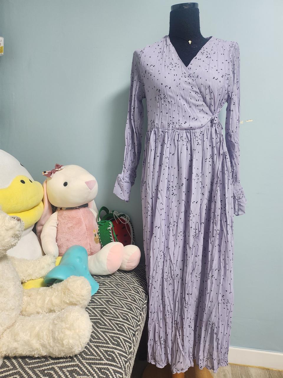 잔꽃무늬 랩 롱 원피스 퍼플