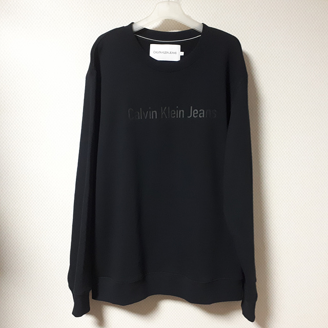 XL/캘빈 블랙 기모 맨투맨 티셔츠/1517/상의