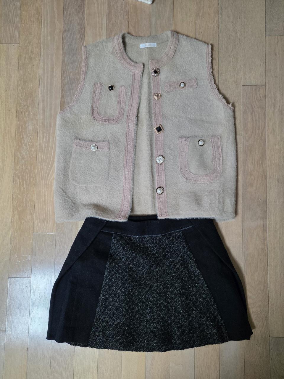 멜본 트위드 베스트 조끼 보석단추 진주 큐빅  FREE