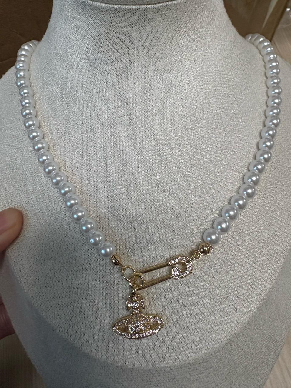 써지컬 클립 골드 진주 목걸이