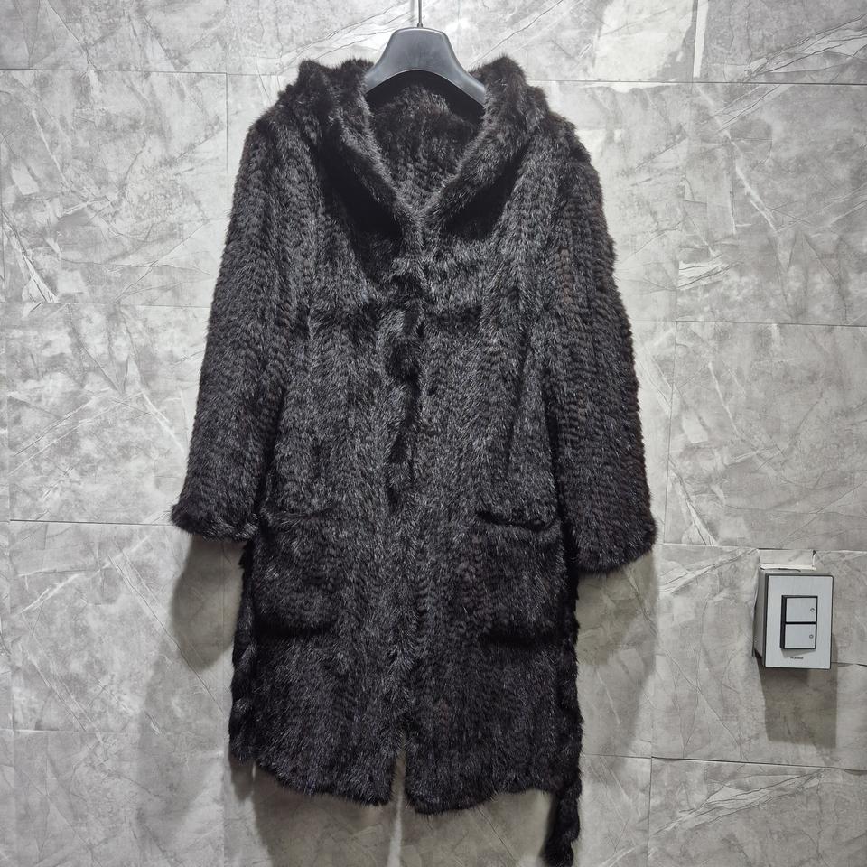 후드 밍크 롱코트 블랙