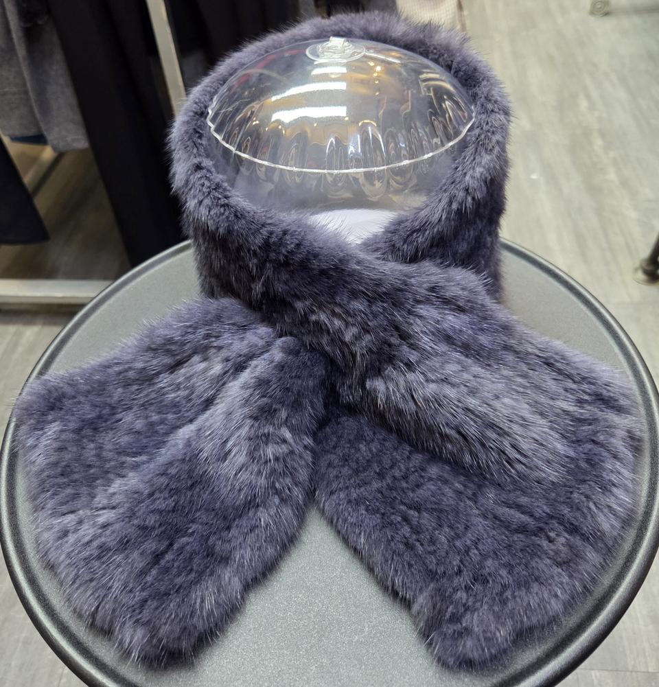 웅가로 퍼플 니팅 밍크 목도리