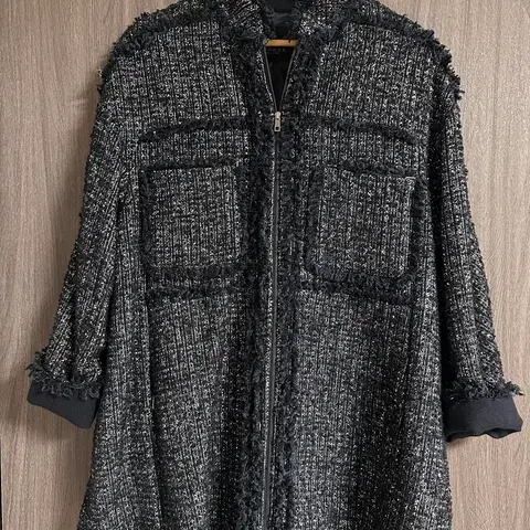 제평 브라운 트위드 집업 코트