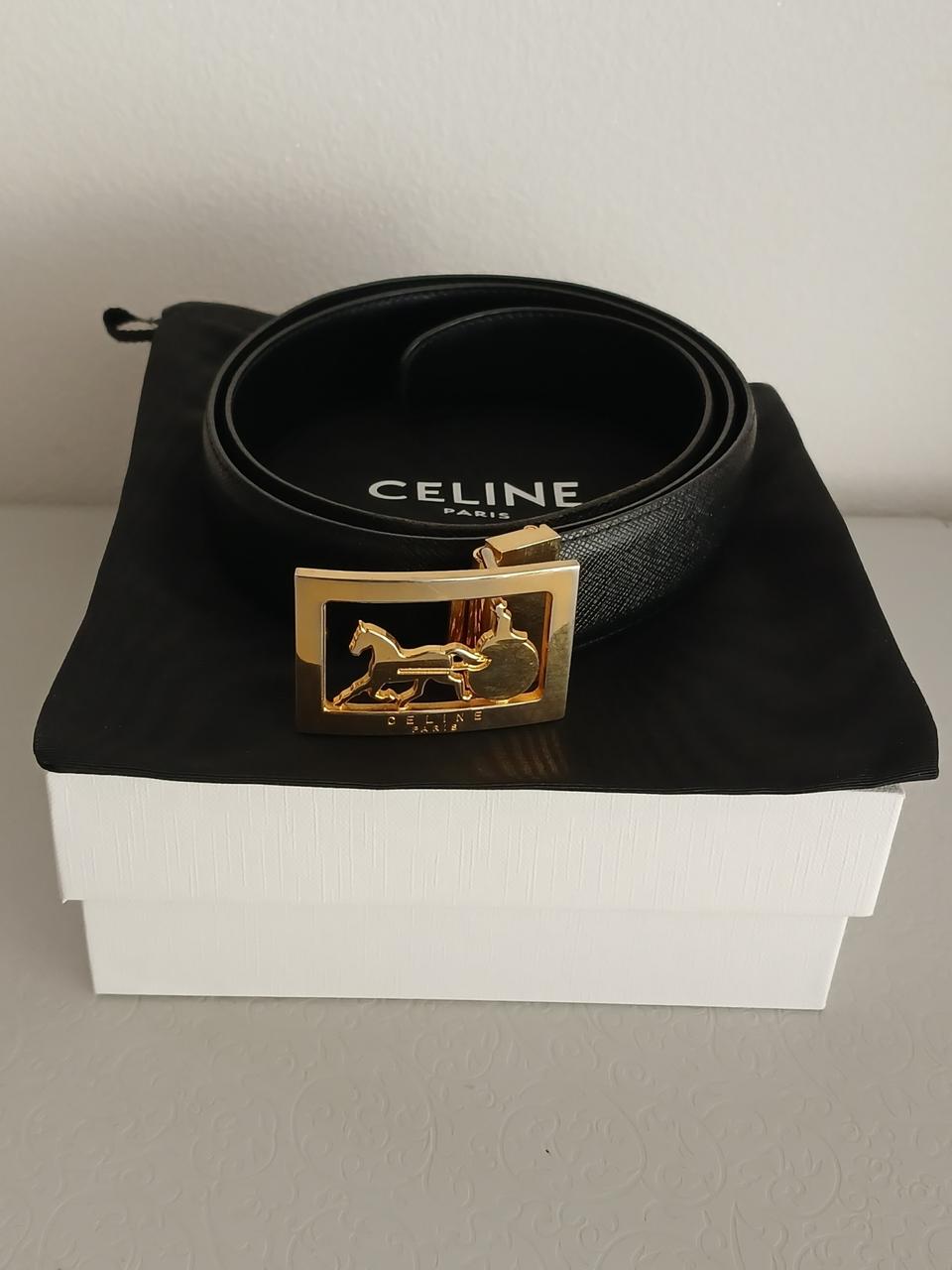 셀린느 블랙 금장 황금마차 여성벨트