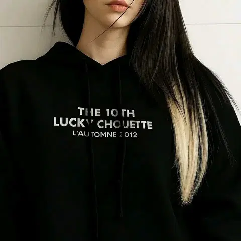 럭키슈에뜨 크롭 후드티 36 블랙