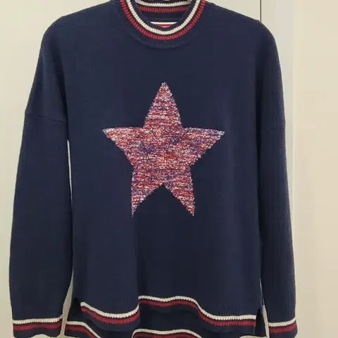 타미힐피거 울100 별패턴 네이비 니트 스웨터 S사이즈