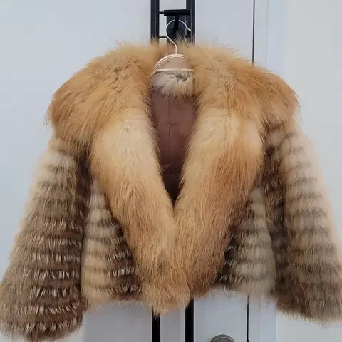 천연 여우털 폭스퍼 숏코트 66사이즈