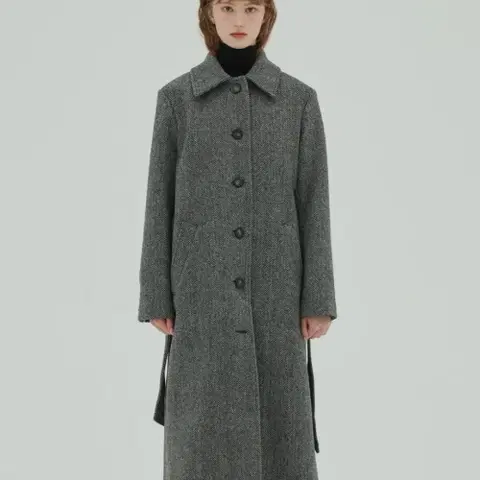 우주스튜디오 울100 카라 싱글 코트 헤링본 블랙 55~66