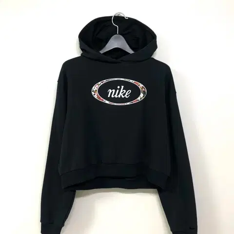 나이키 여성 크롭 오버핏 플라워 써클 블랙 후드티셔츠